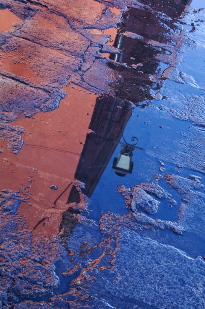 Mexico Street water puddle with lamp reflection